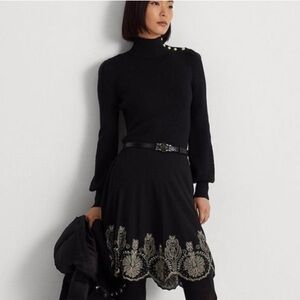 RALPH LAUREN Black Label Embroidered Georgette A-line Miniskirt